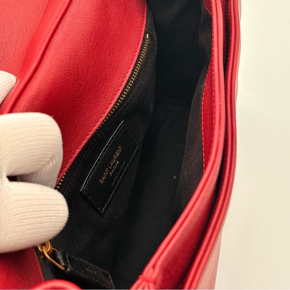 Saint Laurent Becky Quilted Leather Shoulder Bag Red Gold Hardware - Picture 12 of 13